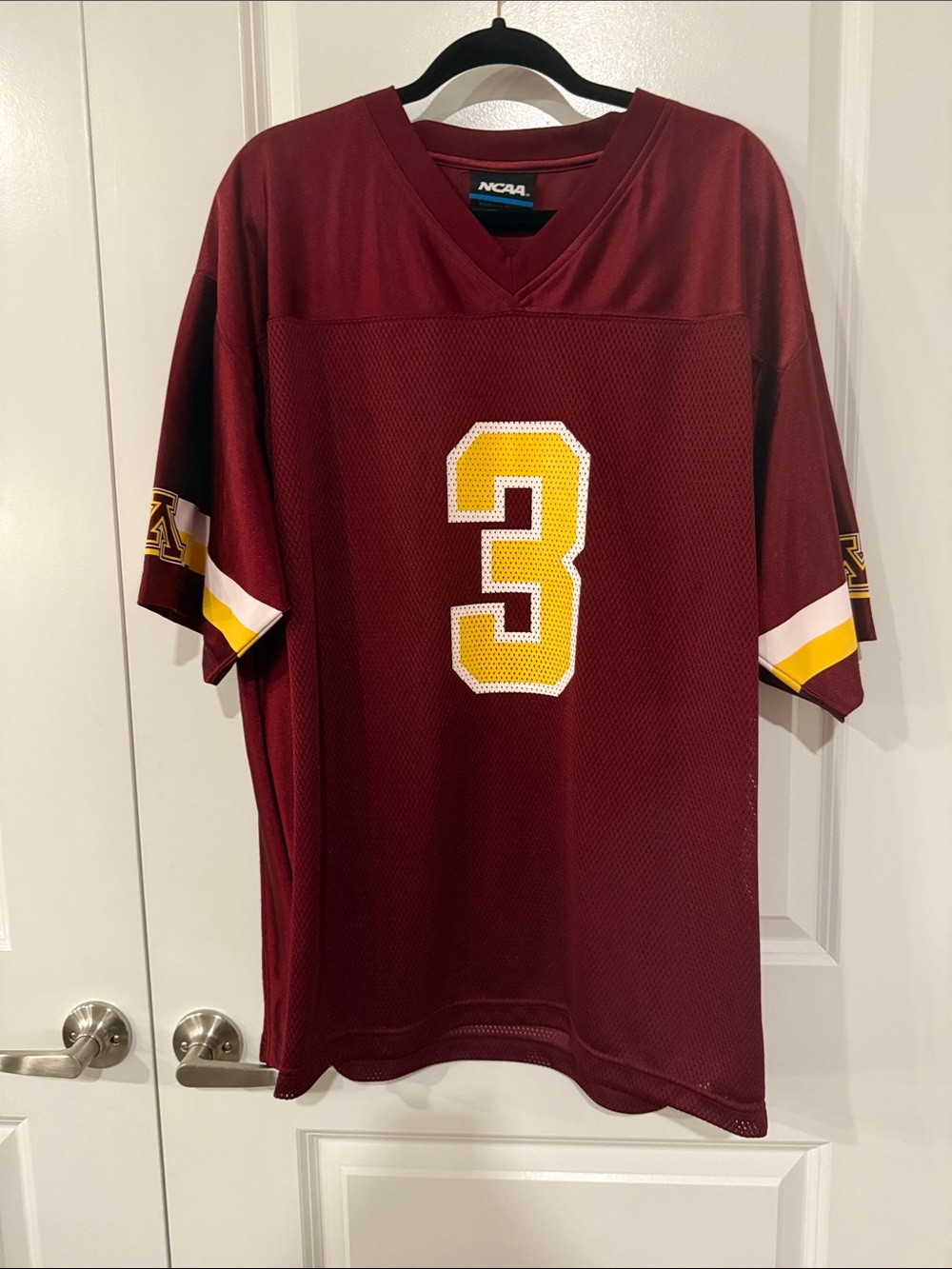 NCAA Golden Gophers Maroon Football Jersey with Gold Number 3